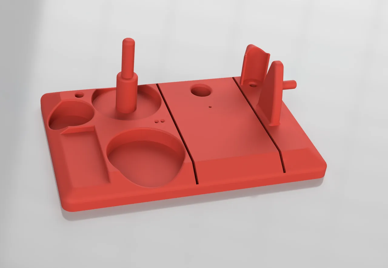Soldering-iron toolkit dock, original CAD render in red