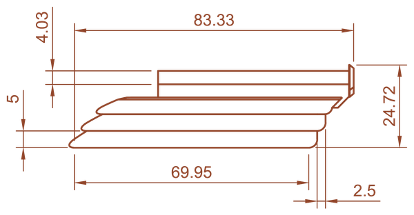 Profile of the upper rubber part with its dimensions