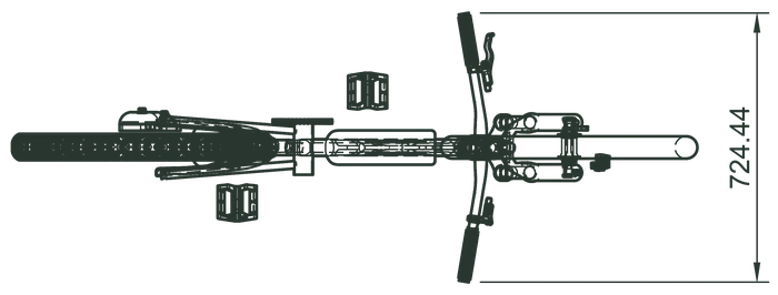 Plan view of the bicycle with its 724 mm overall width