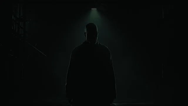 A dark silhouette under a single lamp