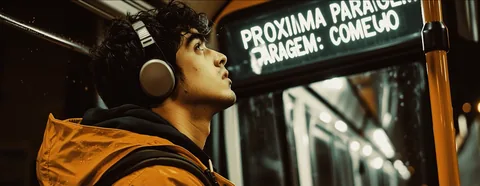 Elias in his yellow raincoat with headphones