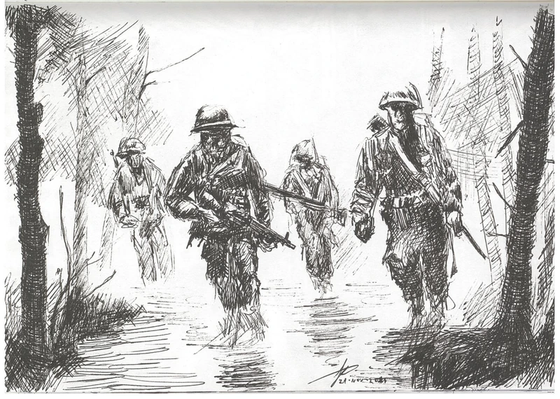 Soldiers / pen and hatching