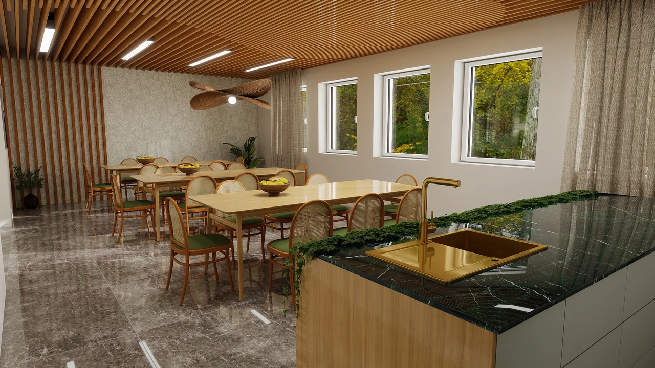 Dining room looking across the island towards the tables